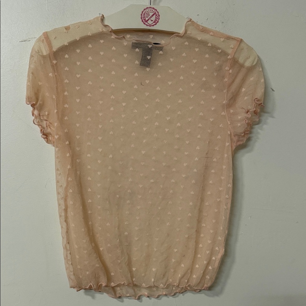 Sheer Peach Ruffle Sleeve Top Y2K